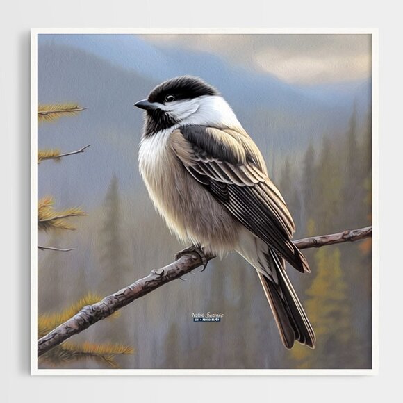 8x10 Chickadee Black‎ White Bird Watercolor Oil Painting Print - Picture 5 of 5
